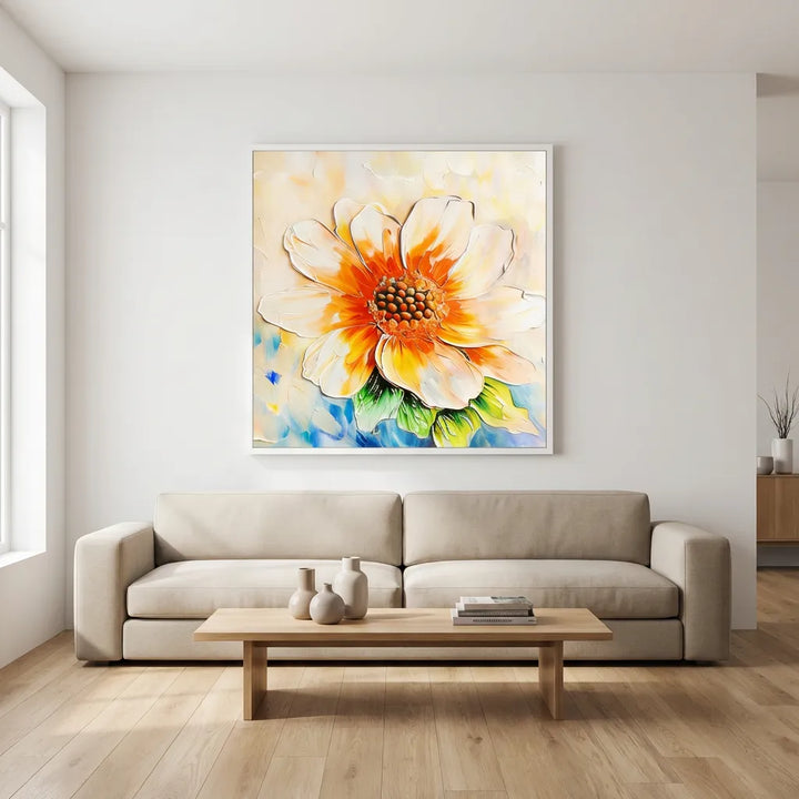 Golden Orange Flower Abstract Painting TA