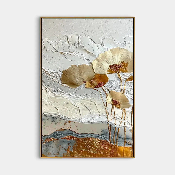 Golden Poppy Textured Metallic Abstract Floral Art TA