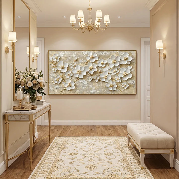 Golden Whisper White Blossom Painting AA