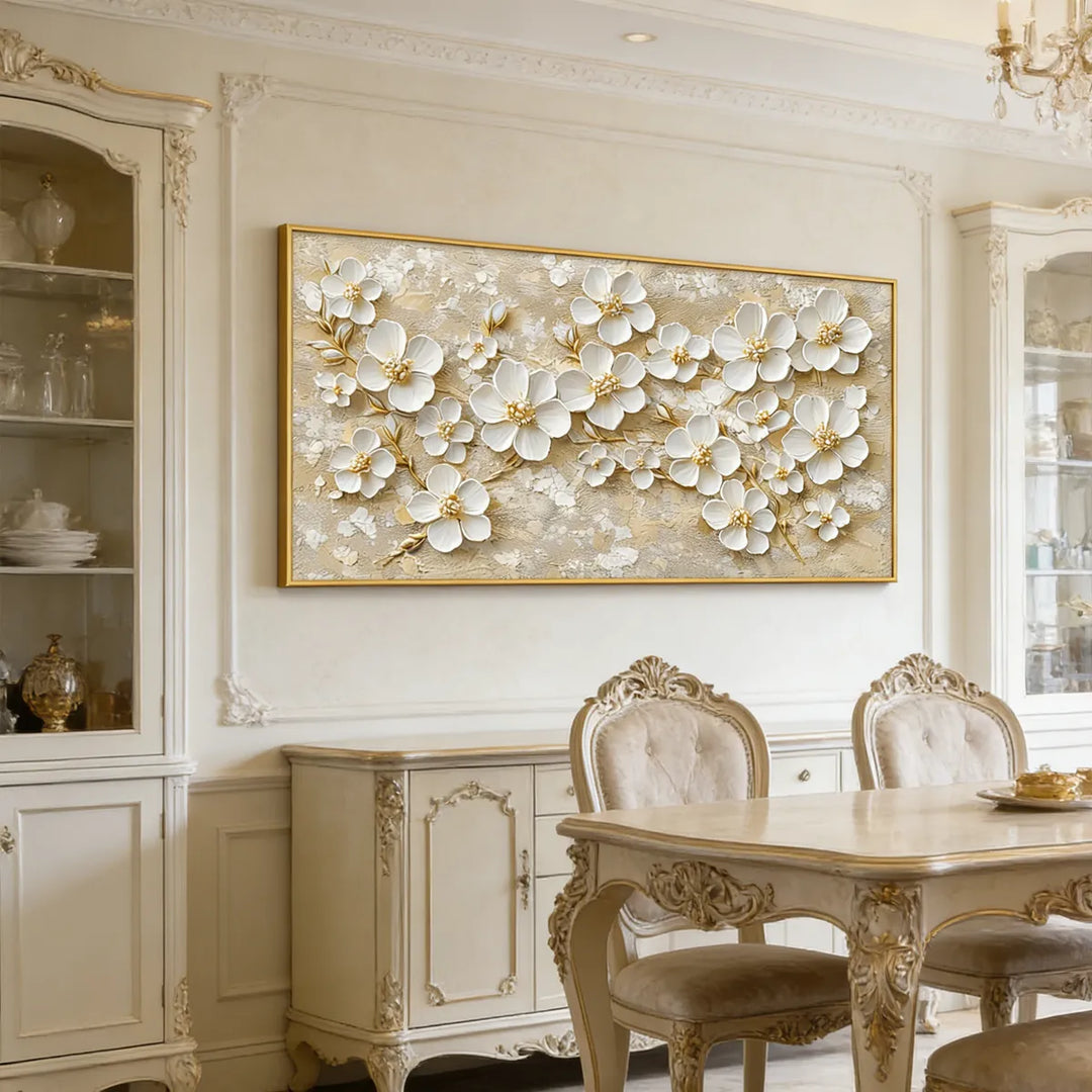 Golden Whisper White Blossom Painting AA