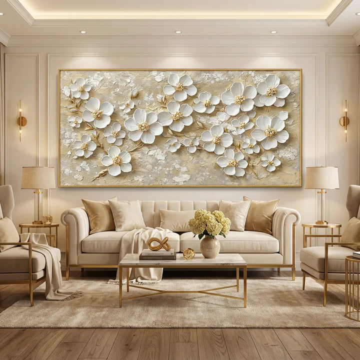 Golden Whisper White Blossom Painting AA