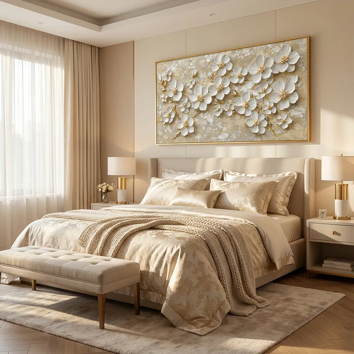 Golden Whisper White Blossom Painting AA