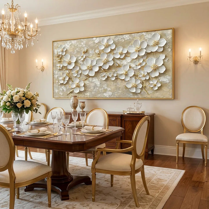 Golden Whisper White Blossom Painting AA