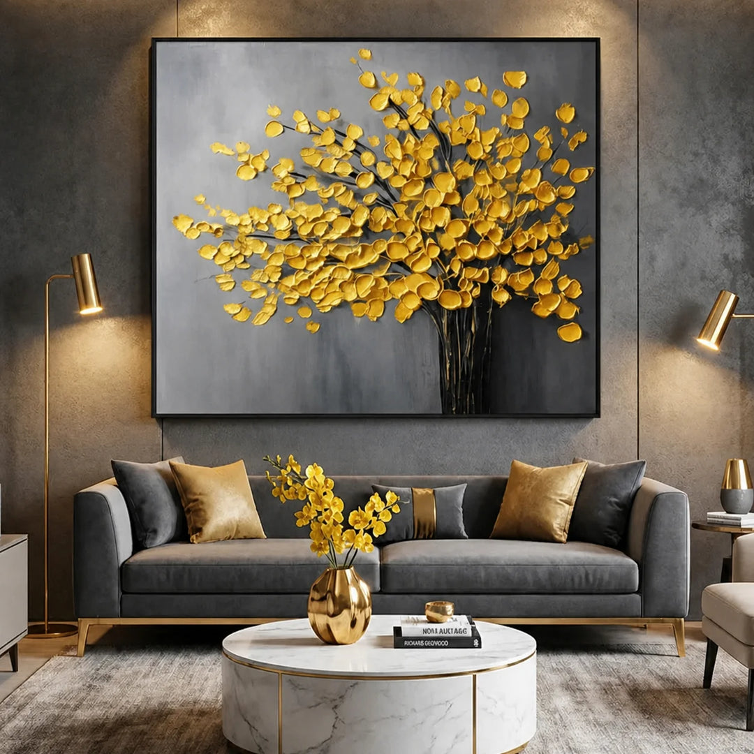 Golden Bloom Tree Textured Painting AA