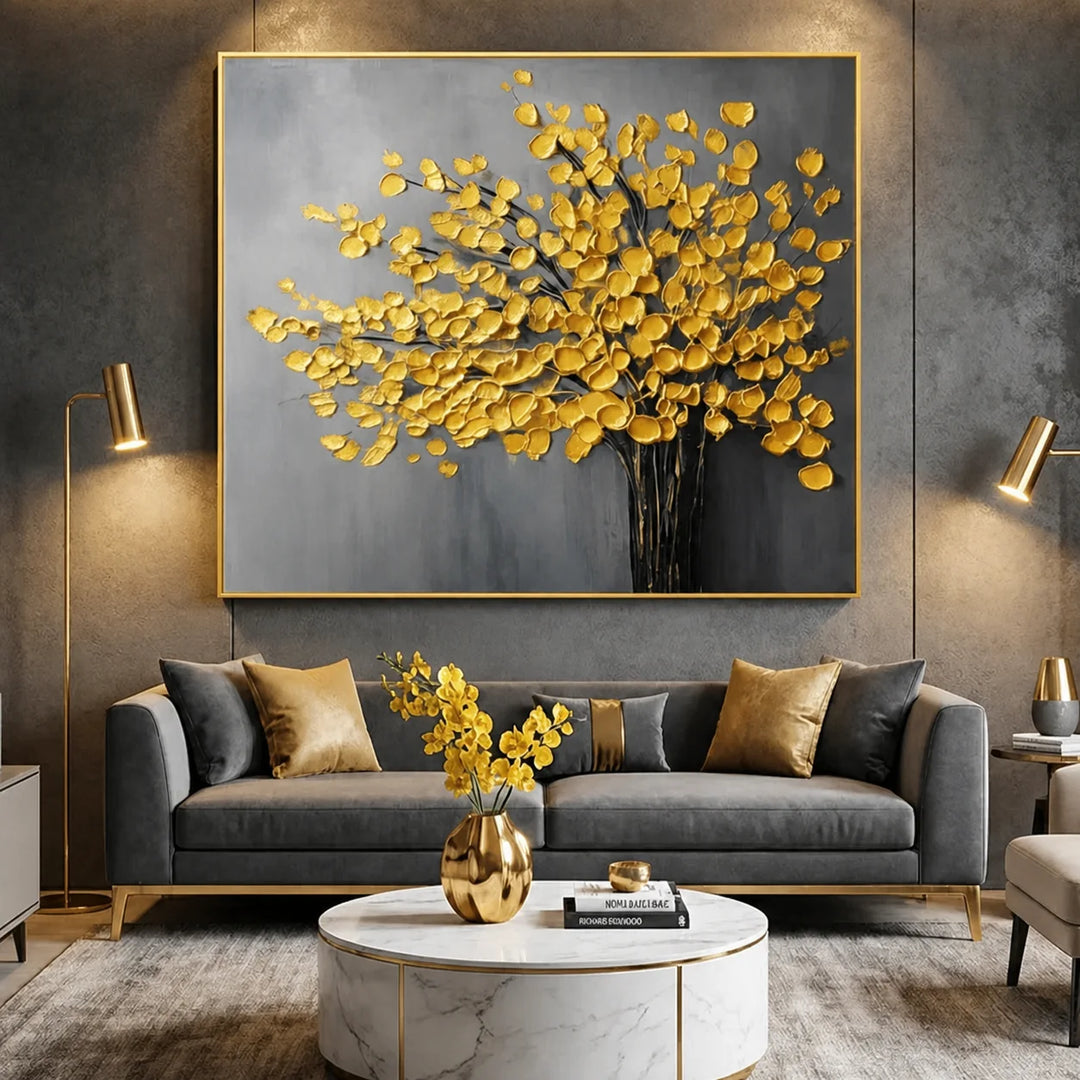 Golden Bloom Tree Textured Painting AA