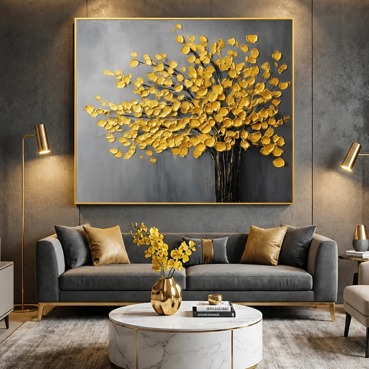 Golden Bloom Tree Textured Painting AA
