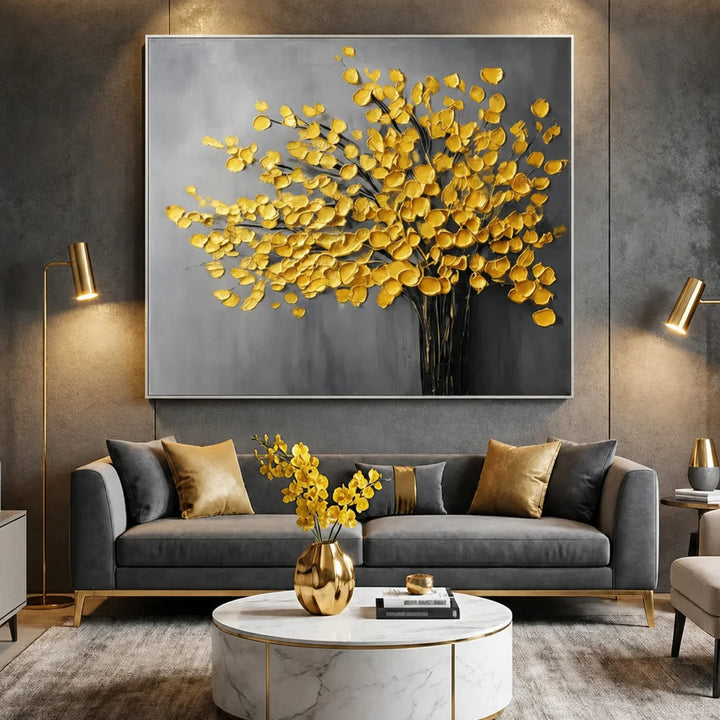 Golden Bloom Tree Textured Painting AA