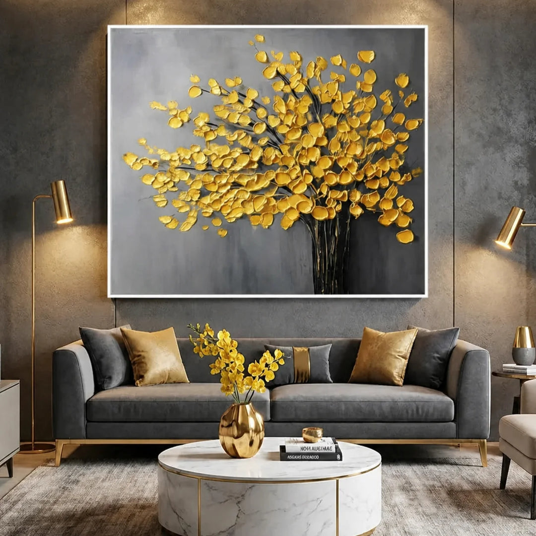 Golden Bloom Tree Textured Painting AA