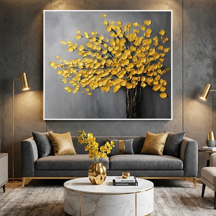 Golden Bloom Tree Textured Painting AA