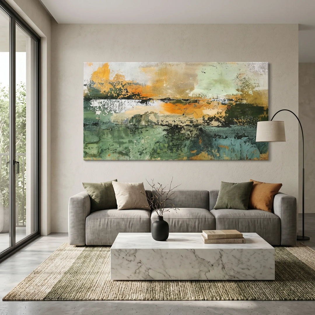 Green Gold Abstract Landscape Original Oil Painting AA
