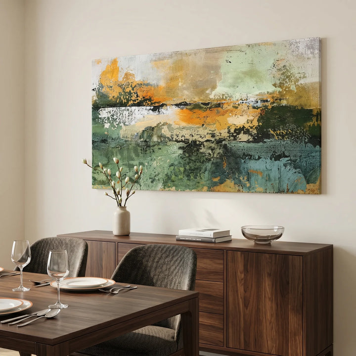 Green Gold Abstract Landscape Original Oil Painting AA