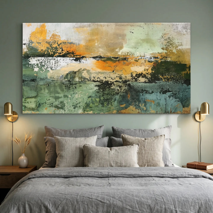 Green Gold Abstract Landscape Original Oil Painting AA