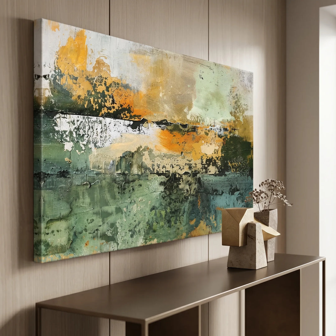 Green Gold Abstract Landscape Original Oil Painting AA