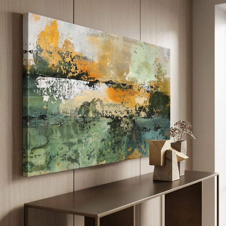 Green Gold Abstract Landscape Original Oil Painting AA