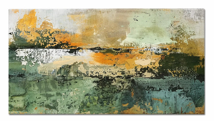 Green Gold Abstract Landscape Original Oil Painting AA