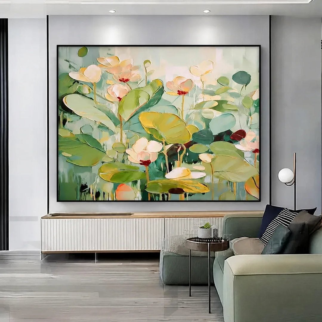 Tableau abstrait floral vert MT