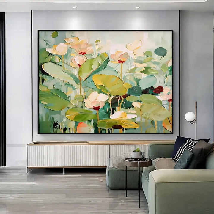 Tableau abstrait floral vert MT