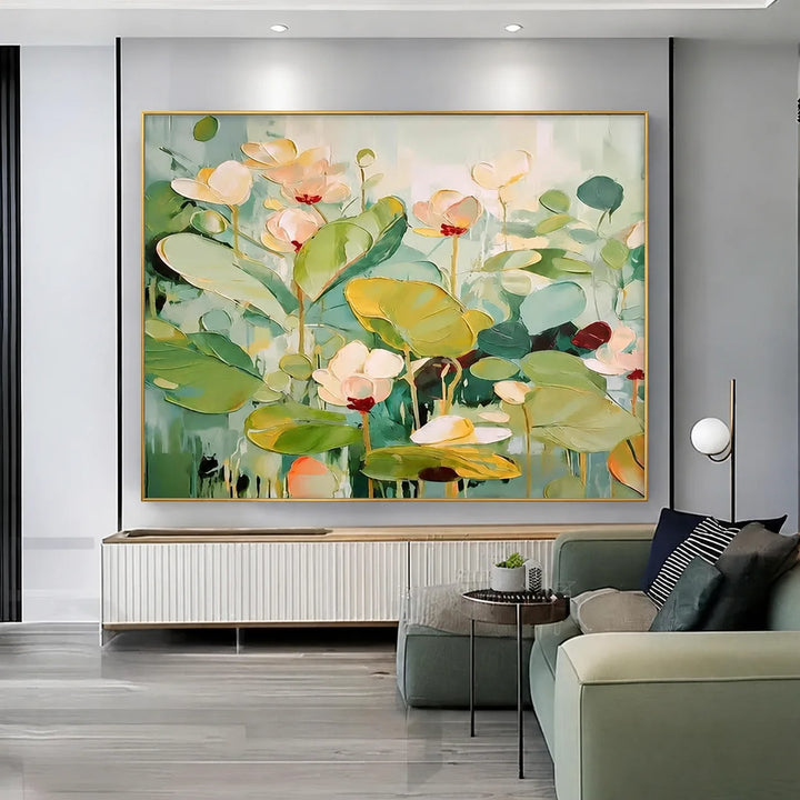 Tableau abstrait floral vert MT