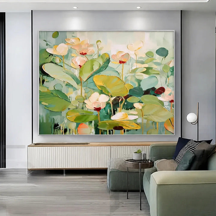Tableau abstrait floral vert MT