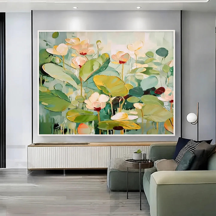Tableau abstrait floral vert MT