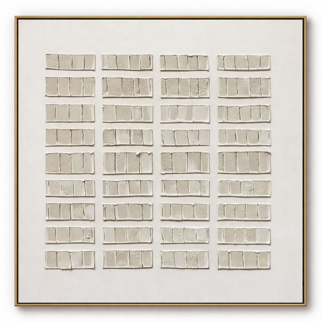 Greige Block-Grid Relief Textured Abstract Painting TA