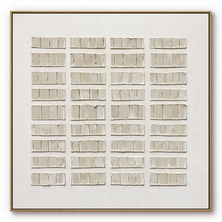 Greige Block-Grid Relief Textured Abstract Painting TA