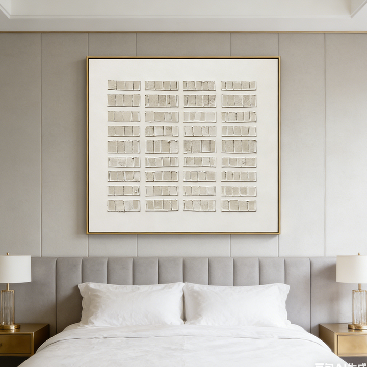 Greige Block-Grid Relief Textured Abstract Painting TA