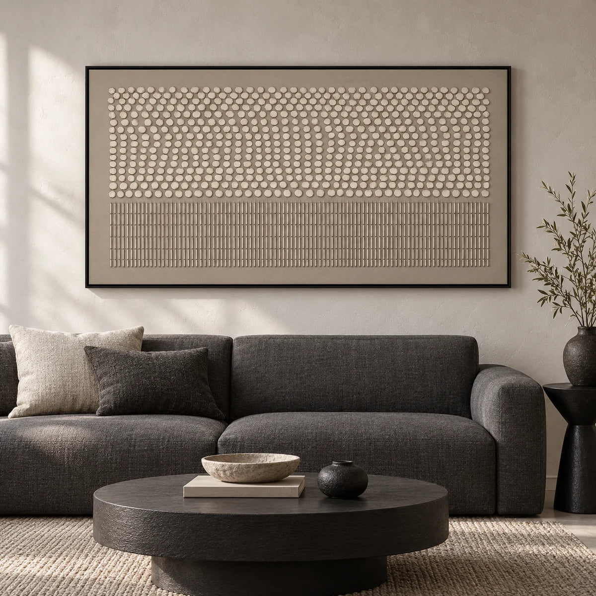 Same room with Abstract Geometric Texture Wall Art HM#0522 in Black Frame