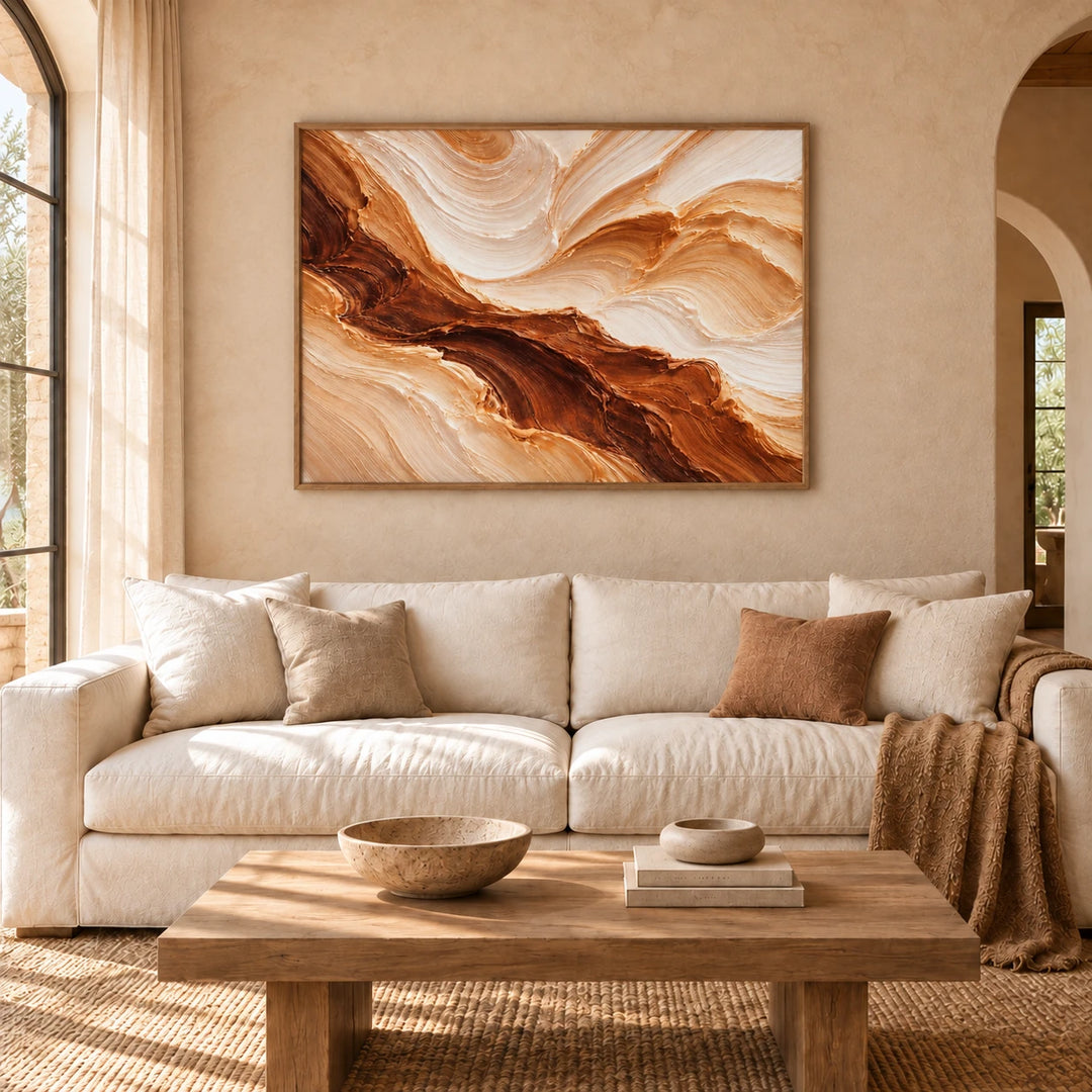 HP2843 light-coffee frame in closer medium interior with original artwork proportions
