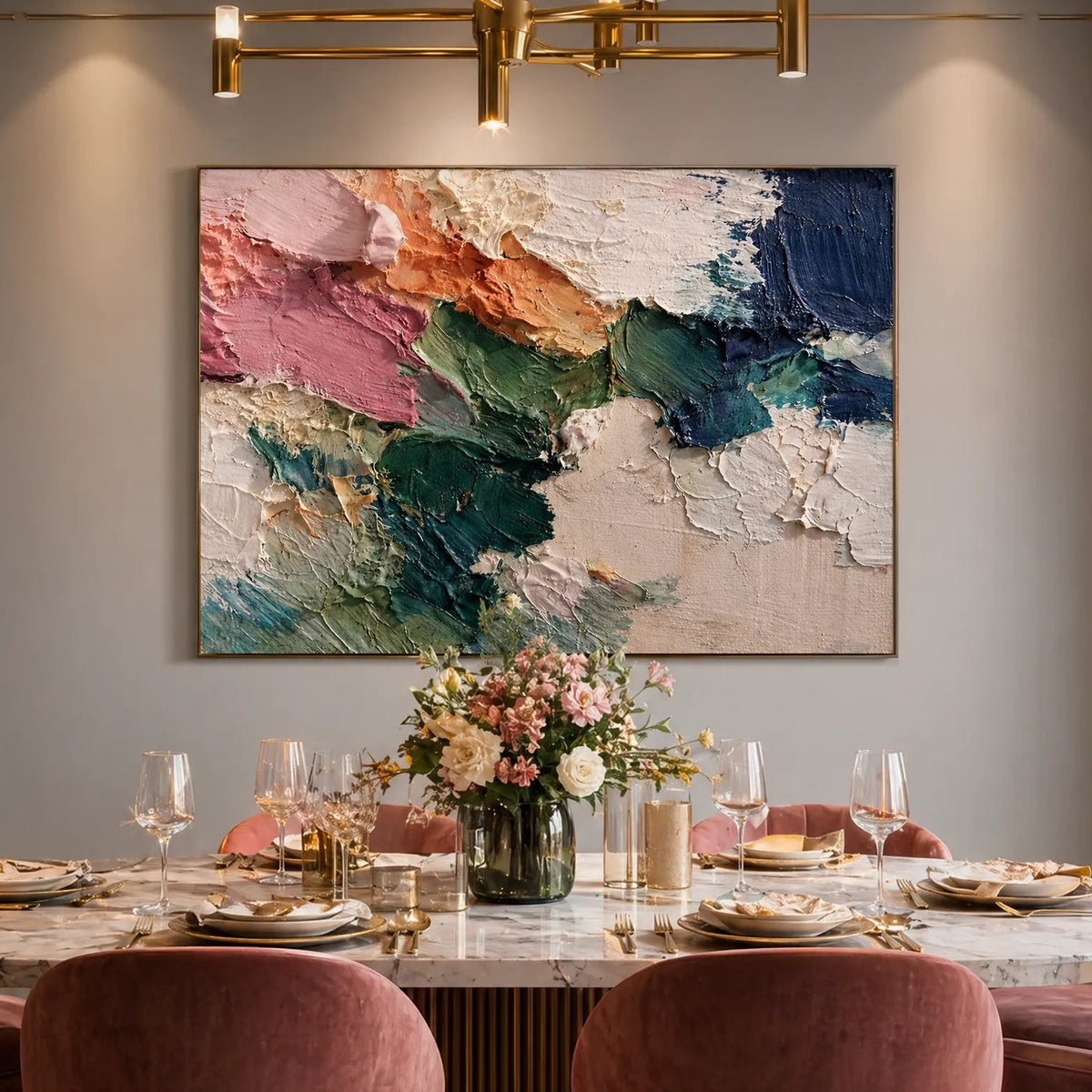 Hand-Painted Multicolor Impasto Abstract Oil Painting HP#2822 — Existing room preview room preview