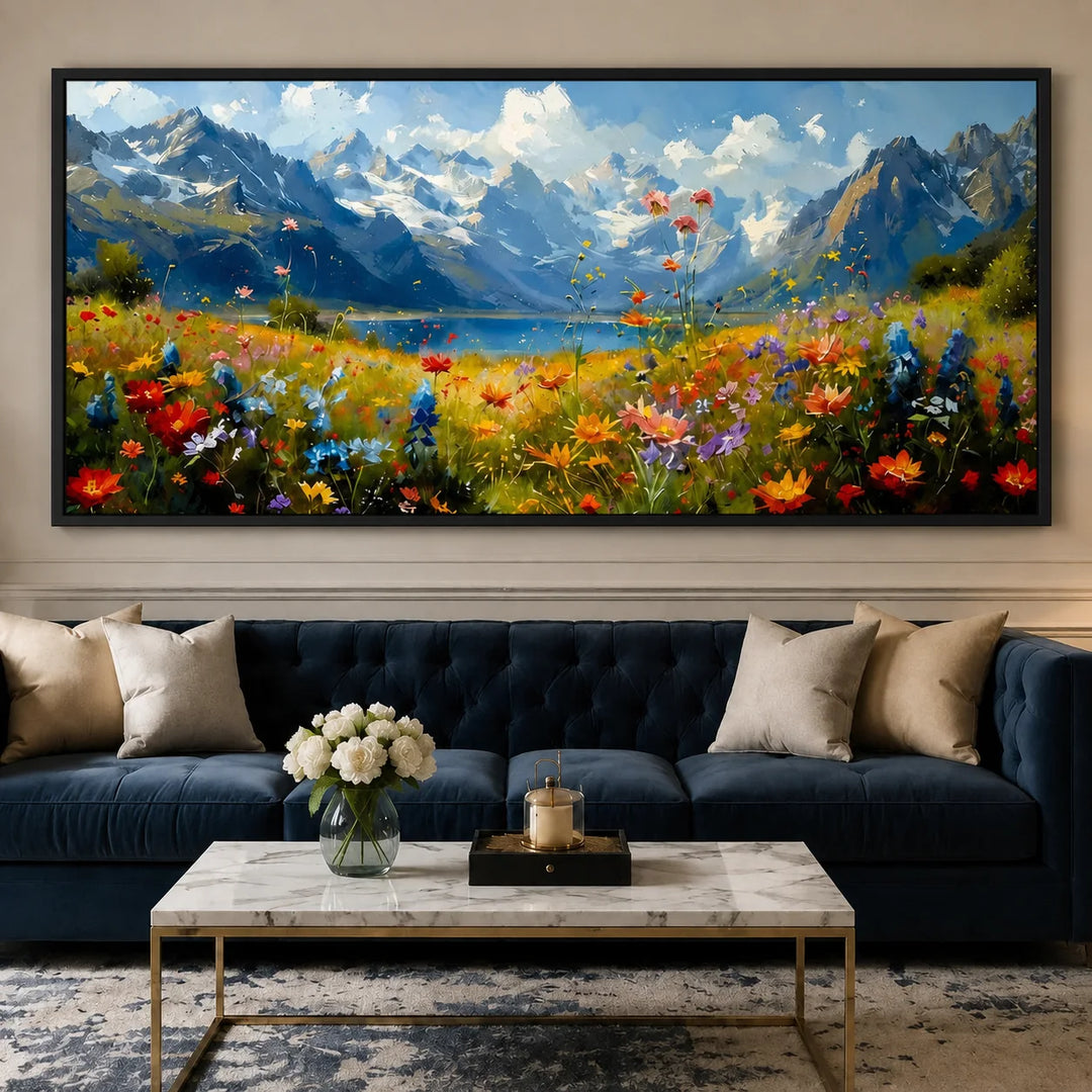 Hand Painted Alpine Meadow Oil Painting for Dining Room AA