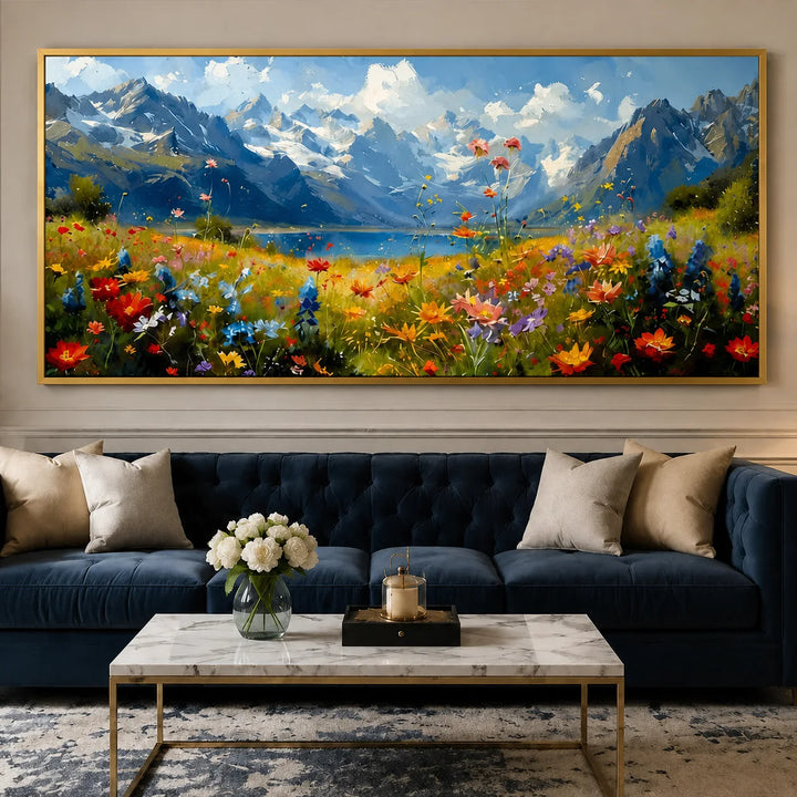 Hand Painted Alpine Meadow Oil Painting for Dining Room AA