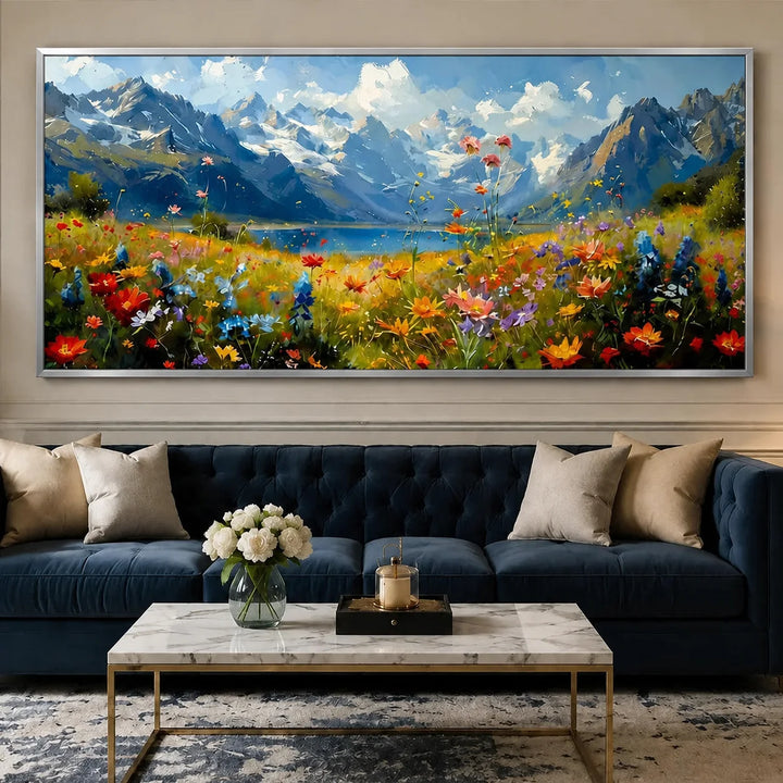 Hand Painted Alpine Meadow Oil Painting for Dining Room AA