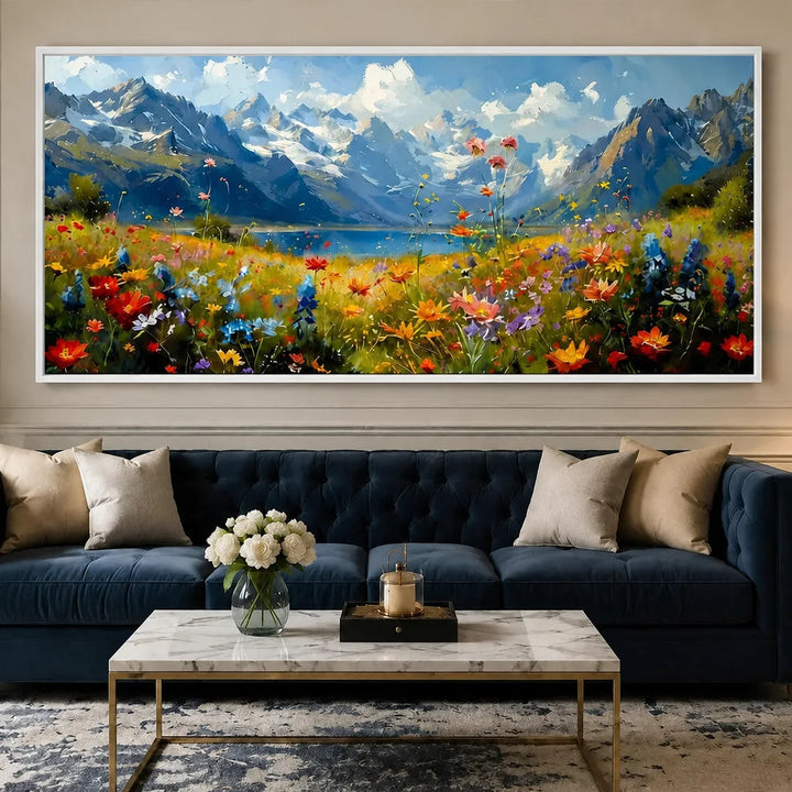Hand Painted Alpine Meadow Oil Painting for Dining Room AA