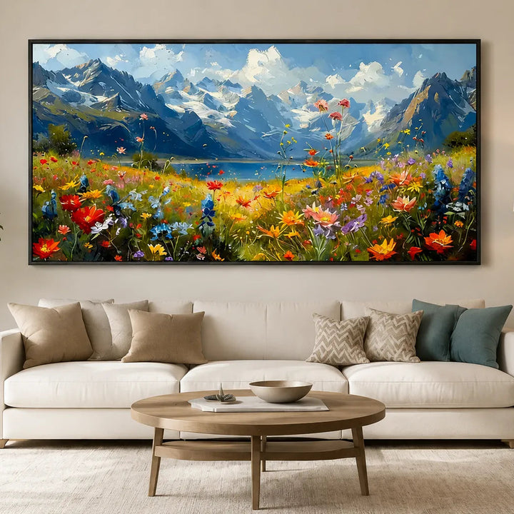 Hand Painted Alpine Meadow Oil Painting for Dining Room AA