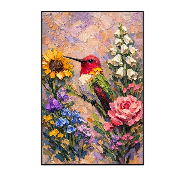 Hummingbird Floral Textured Painting  AI#2333