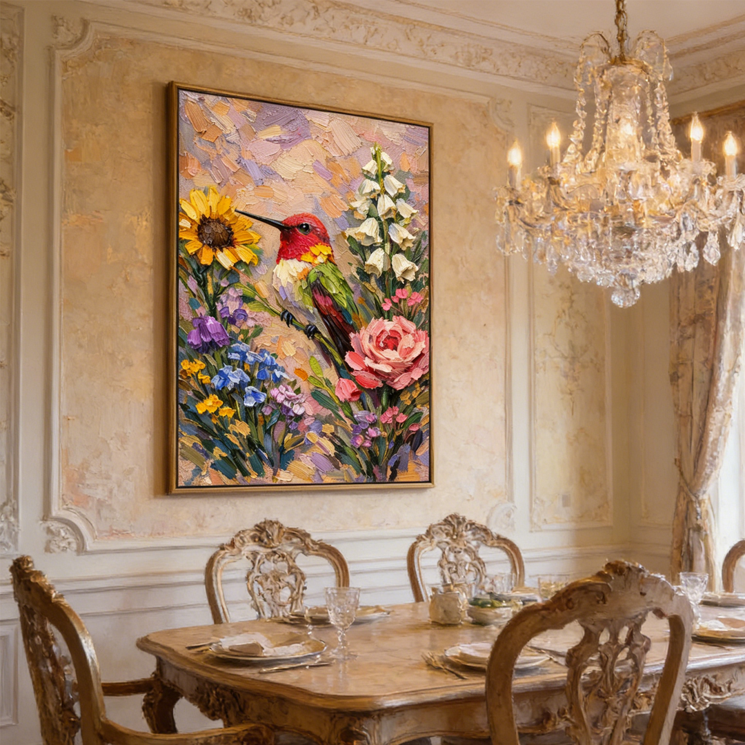 Hummingbird Floral Textured Painting  AI#2333