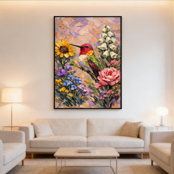 Hummingbird Floral Textured Painting  AI#2333