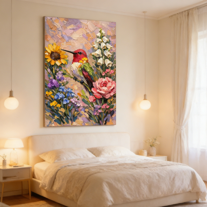 Hummingbird Floral Textured Painting  AI#2333