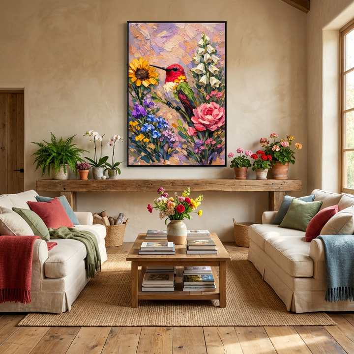 Hummingbird Floral Textured Painting  AI#2333