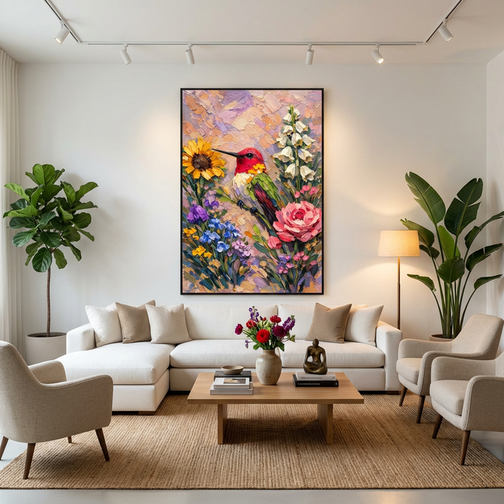 Hummingbird Floral Textured Painting  AI#2333