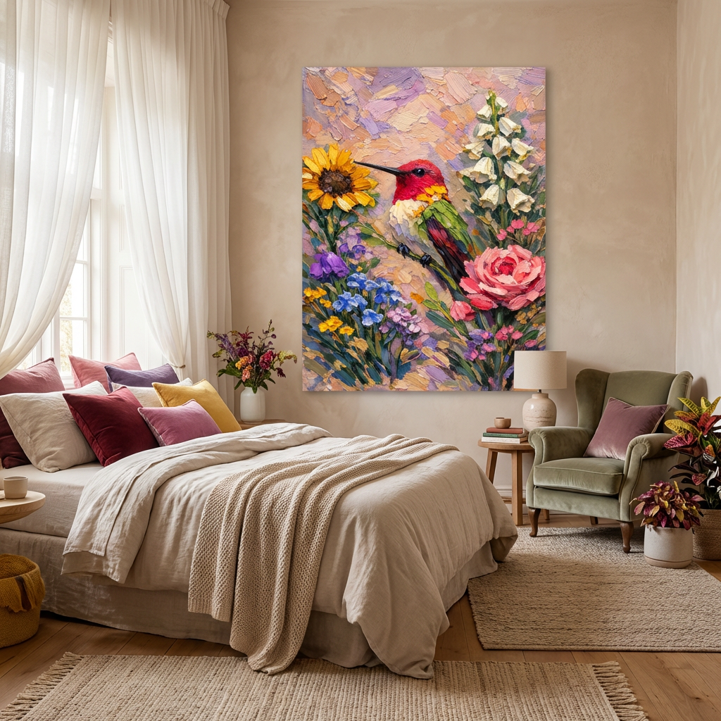 Hummingbird Floral Textured Painting  AI#2333