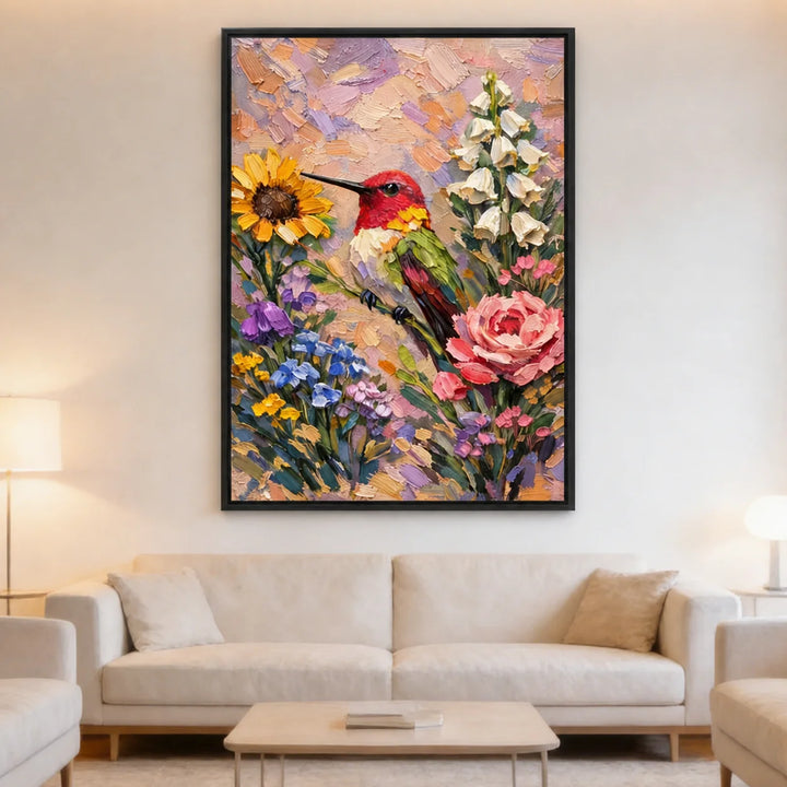 Hummingbird Floral Textured Painting  AI