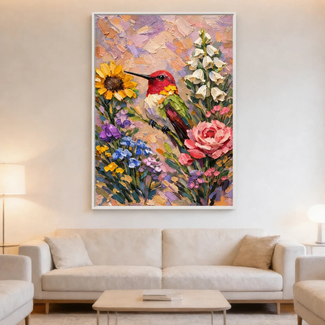 Hummingbird Floral Textured Painting  AI