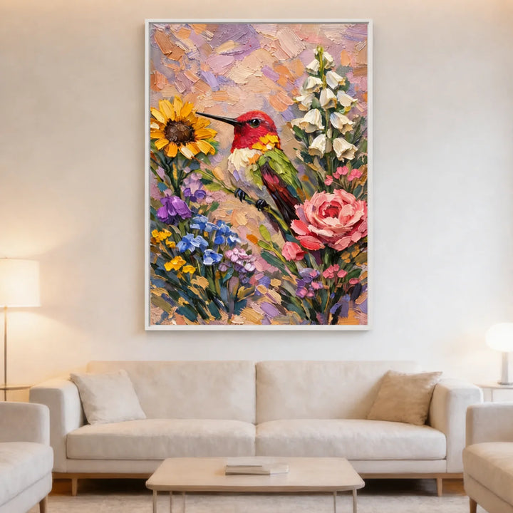 Hummingbird Floral Textured Painting  AI