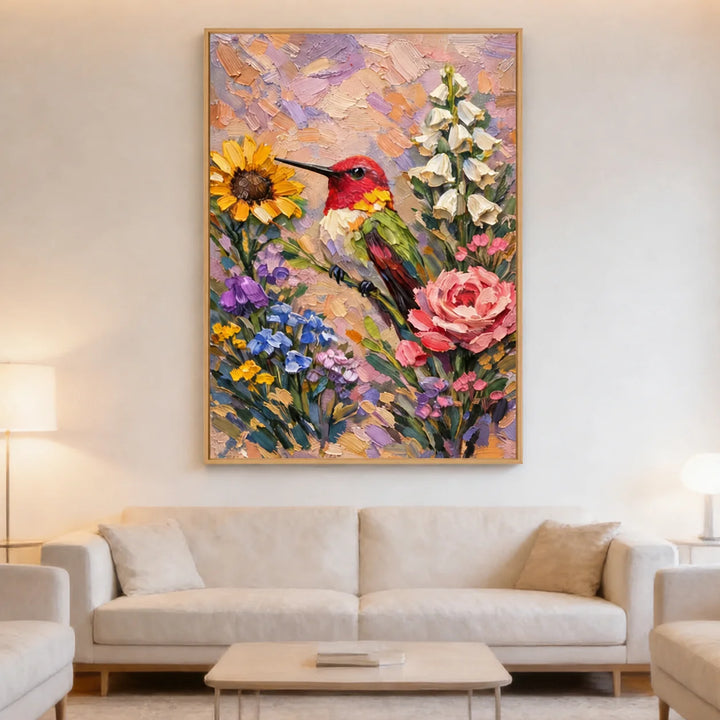 Hummingbird Floral Textured Painting  AI