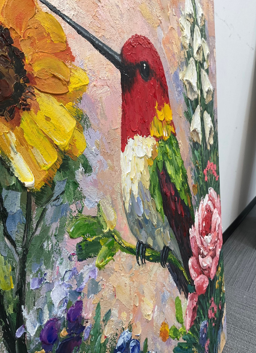 Hummingbird Floral Textured Painting  AI