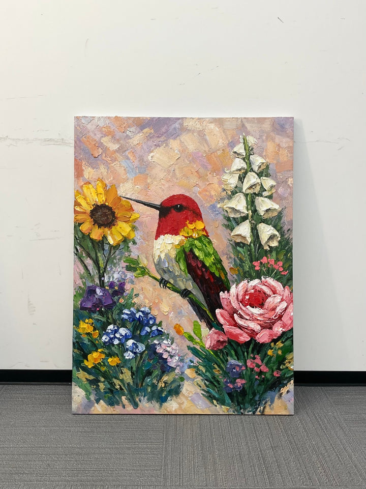 Hummingbird Floral Textured Painting  AI