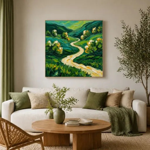 Impasto Countryside Emerald Green Oil Painting HP