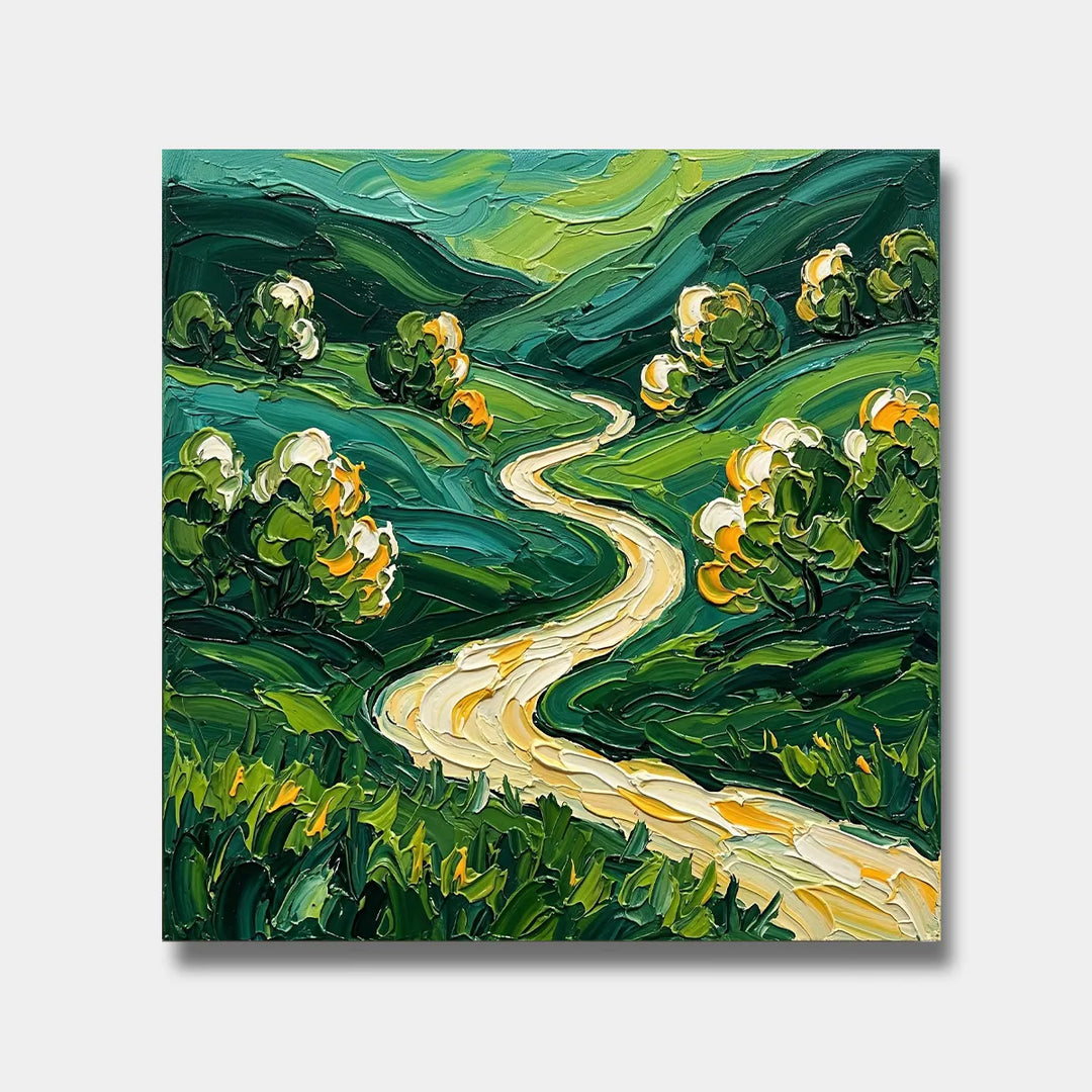 Impasto Countryside Emerald Green Oil Painting HP